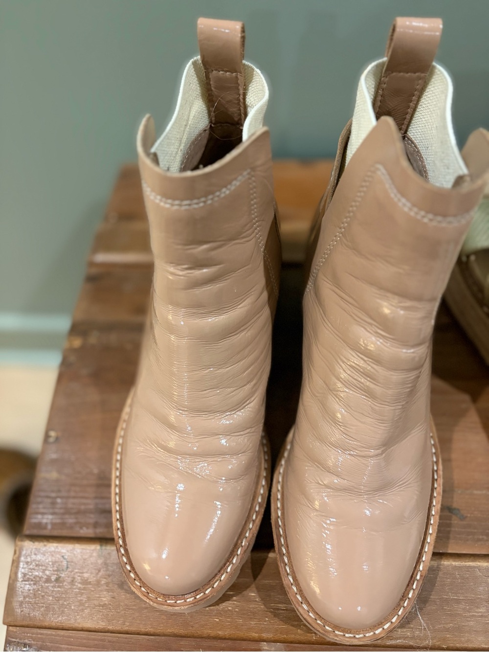 Dolce Vita Nude Patent Chelsea Ankle Booties